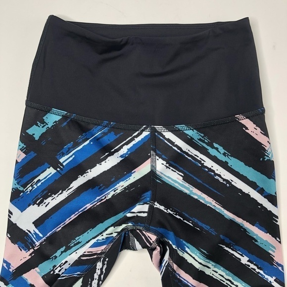 Beyond Yoga Chevron Blush Pink Blue Mint Black Watercolor Stripe Midi Leggings - Picture 6 of 15